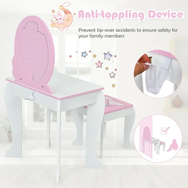 Kids Vanity Makeup Dressing Table Chair Set