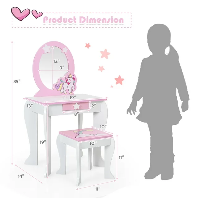 Kids Vanity Makeup Dressing Table Chair Set