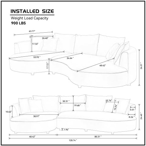 128.74" Modern Sectional curved Sofa Couch for Living Room