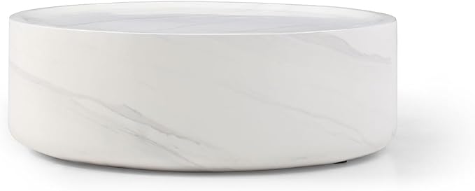 35.43" Faux Marble Coffee Table, Round White Coffee Table