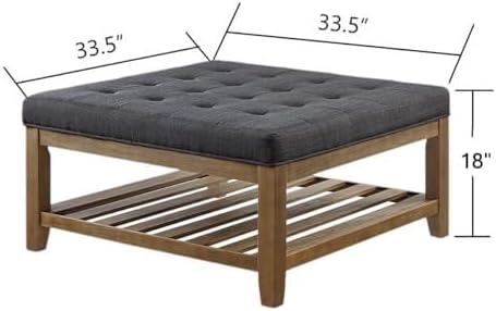 Large Square Upholstered Tufted Linen Ottoman Coffee Table