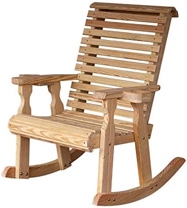 Heavy Duty 600 Lb Roll Back Pressure Treated Rocking Chair with Cupholders (Unfinished)