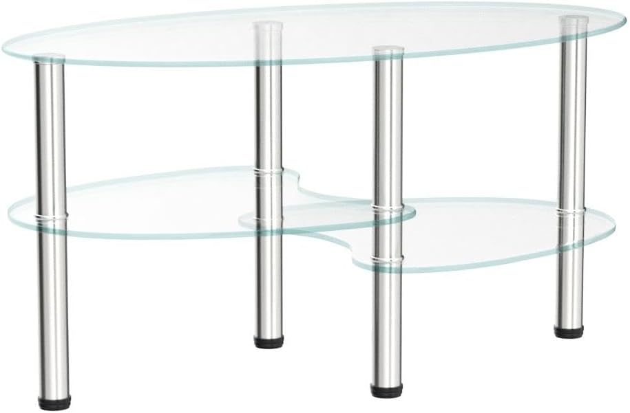 Oval-Shaped Glass Tea Table for Office, 3-Tier Modern Coffee Table