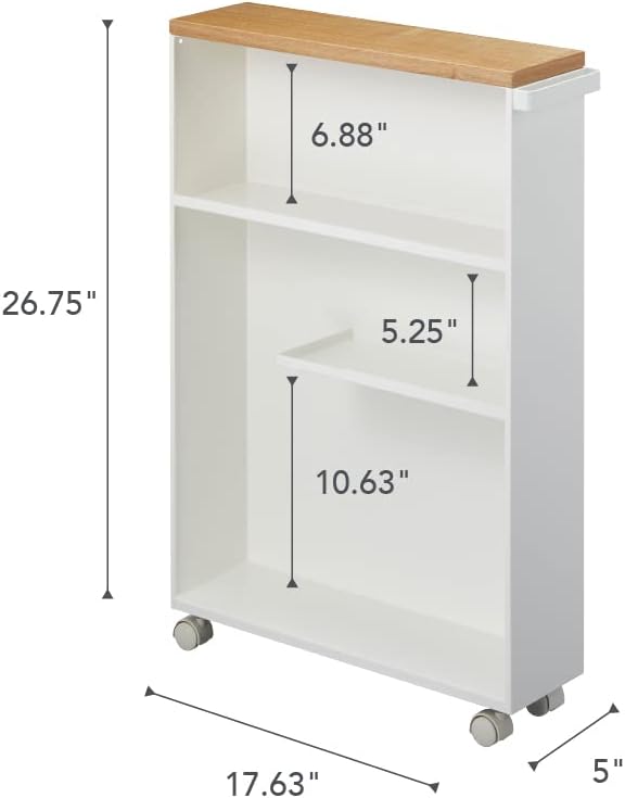 Rolling Slim Bathroom Utility Cart with Handle - Storage Shelf Narrow Organizer Rack Steel One Size White