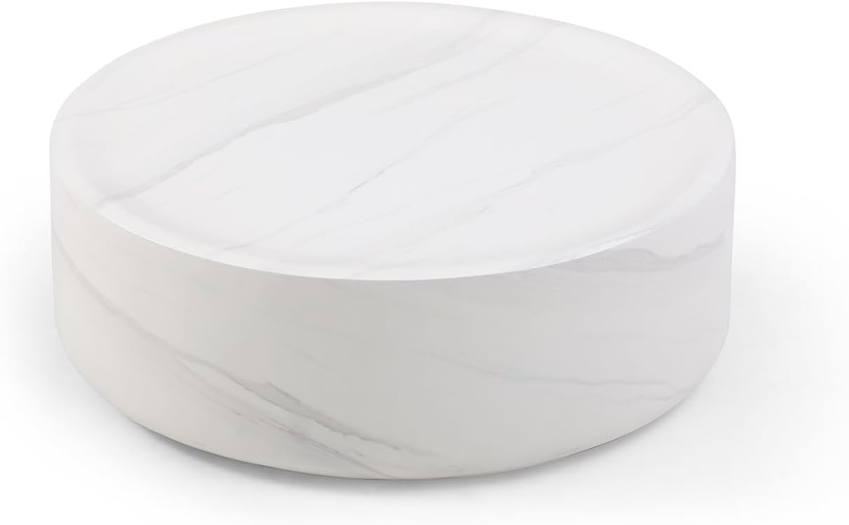 35.43" Faux Marble Coffee Table, Round White Coffee Table