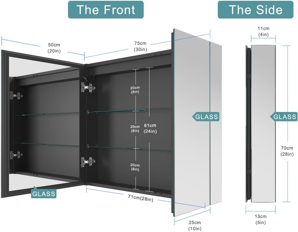LED Lighted Bathroom Medicine Mirror Cabinet with Sockets & USBs, Anti-Fog Dimmable Light and Color Adjustment