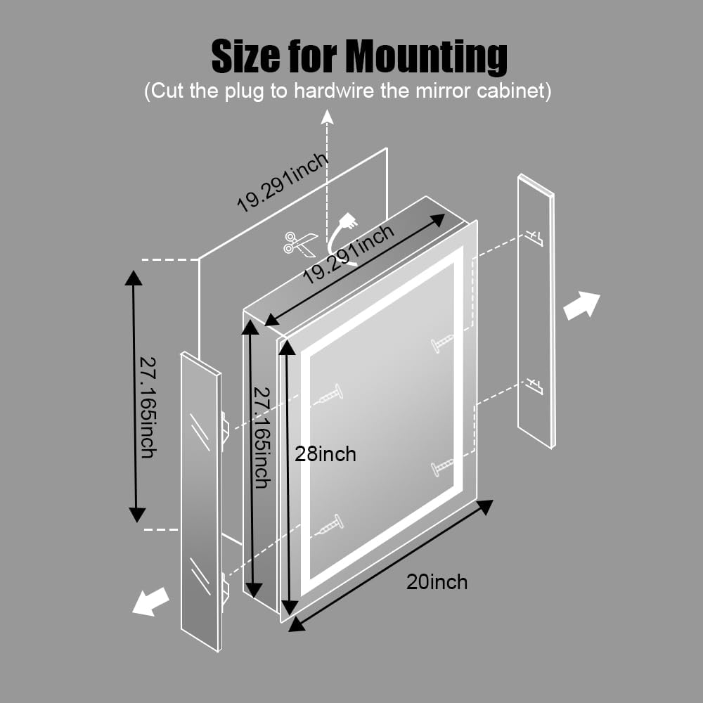 LED Medicine Cabinet,Bathroom Mirror Cabinet with Lights,20×28inch,Equip with Internal Light