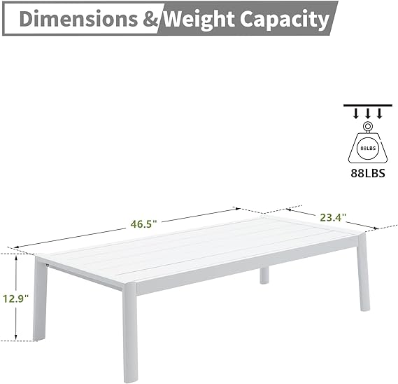Outdoor Patio Coffee Table All-Weather Aluminum Rectangle Coffee Tables for Garden Backyard Contemporary End Tables