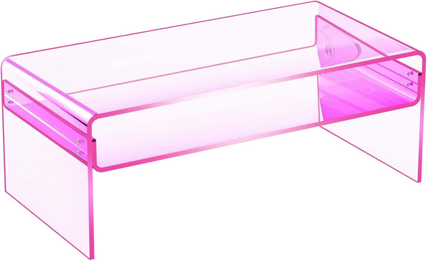 Acrylic Coffee Table for Living Room Clear Rectangle Lucite Table with Open Storage Shelf (1, Pink, Large)