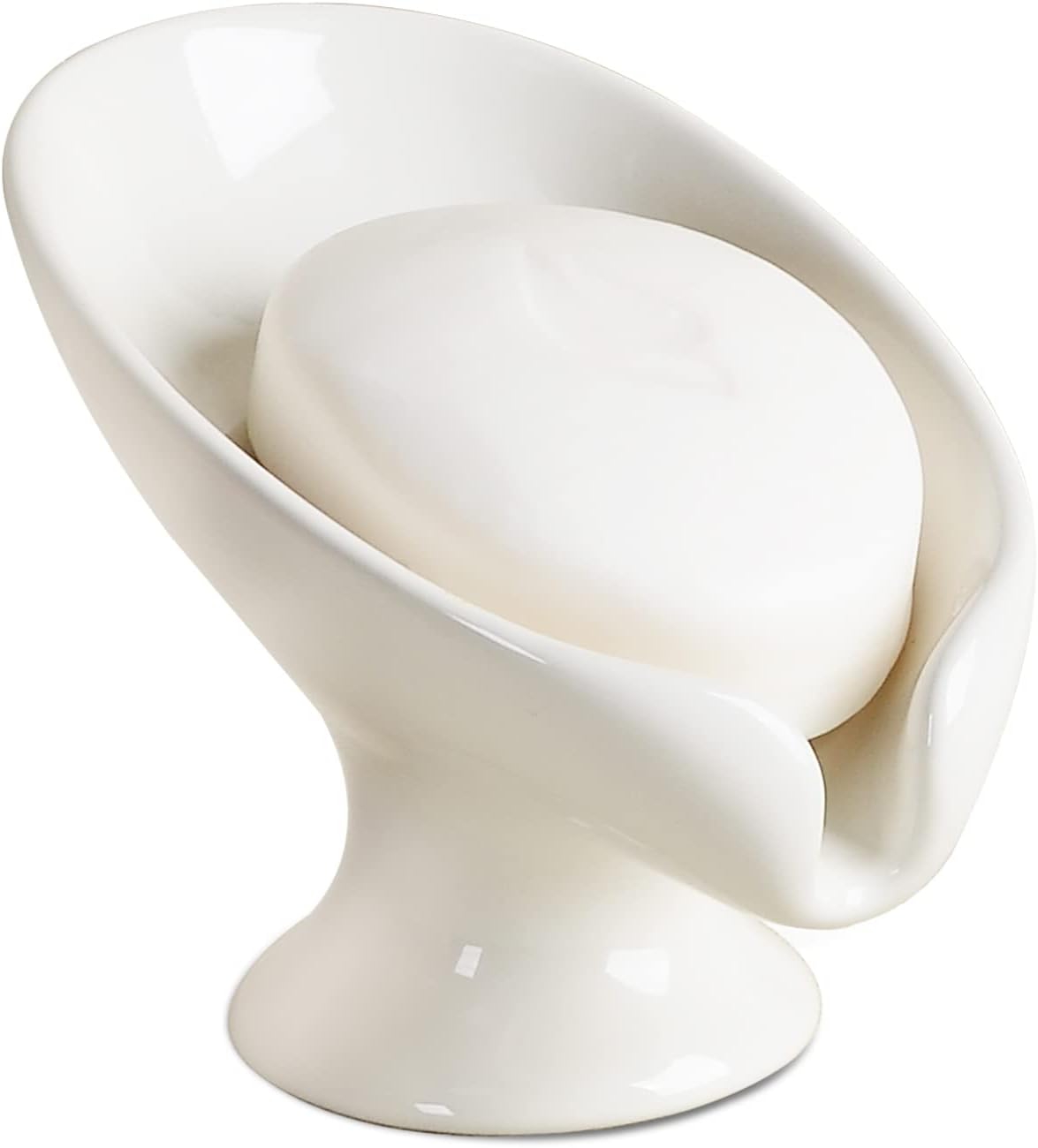 Soap Holder Self Draining Leaf Shape Ceramic Soap Dishes, Cream White Draining Soap Dish for Bathroom Shower