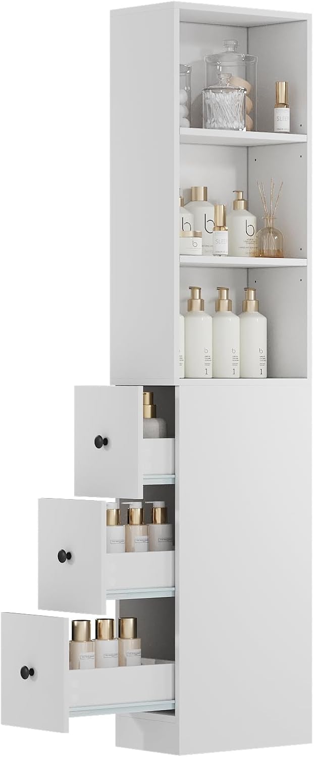 Storage Cabinet Tall Narrow Bathroom with 3-Level Adjustable Shelves Bathroom Cabinets Free Standing Home Space Saver
