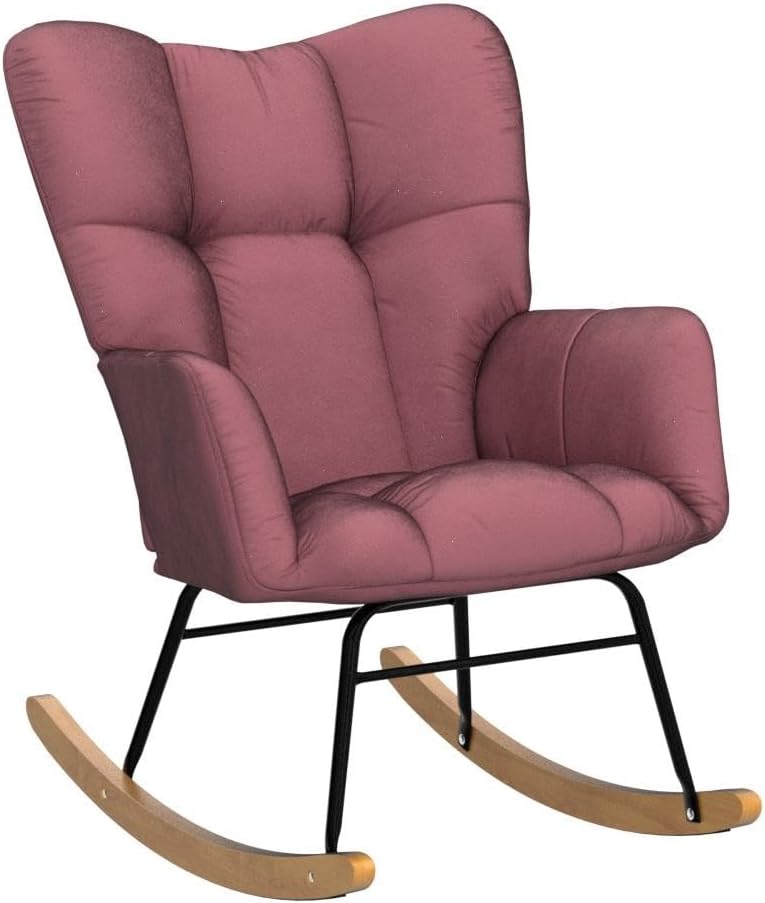 Nursery Rocking Chair Teddy Upholstered Glider Rocker Rocking Accent Chair Padded Seat with High Backrest Armchair Comfy Side Chair for Living Room Bedroom Offices (Green)