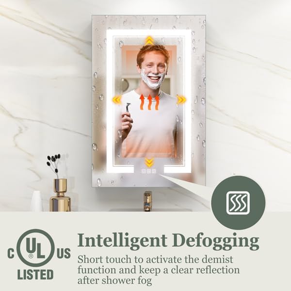 Bathroom Medicine Cabinet with Mirror, 20x30 Inch Led Medicine Cabinets with Lights, Defogger