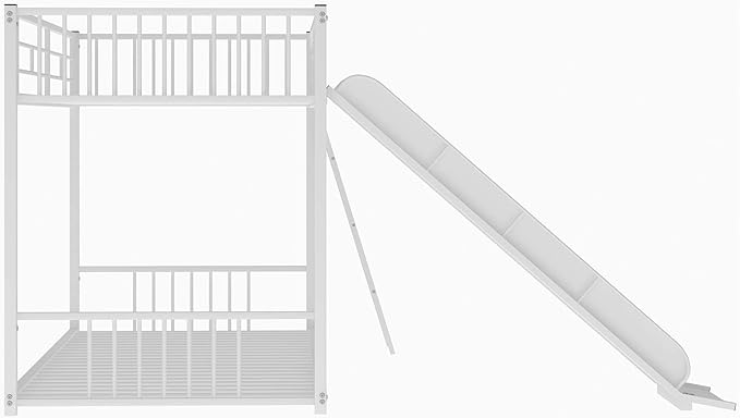 Metal Bunk Beds with Slide Twin Over Twin Low Bunk Bed with Ladder and Slide Buffer for Kids Toddlers Boys Girls Teens, White