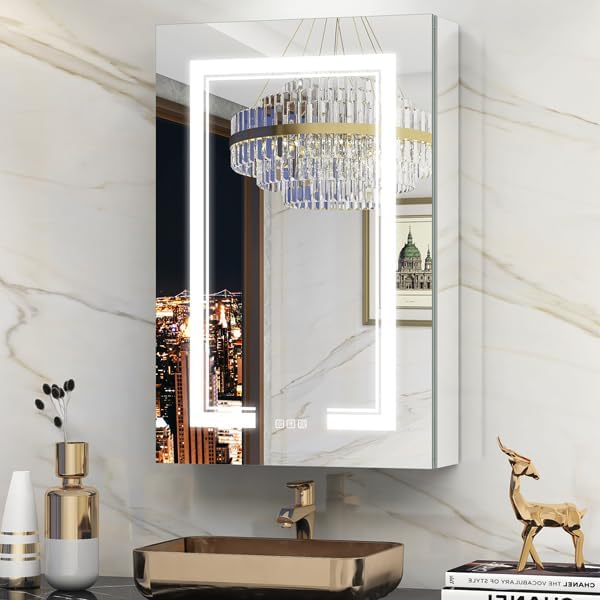 Bathroom Medicine Cabinet with Mirror, 20x30 Inch Led Medicine Cabinets with Lights, Defogger