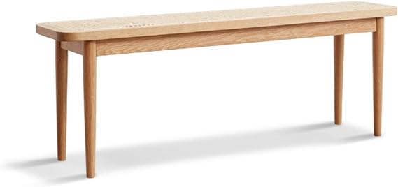Wood Dining Bench,100% Natural Solid Oak Bed Bench with Rattan Design, Rounded Edge, Bench for Entryway Hall, Dining Room,Bedroom, Living Room (Natural Color, 39.37 inch)