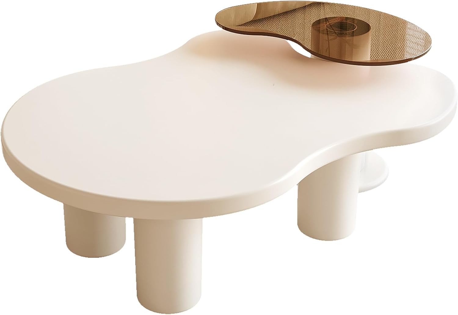40.94" Modern Nesting Coffee Tables Set of 2, 2 in 1 Irregular Coffee Table, with Glass Top End Table for Living Room