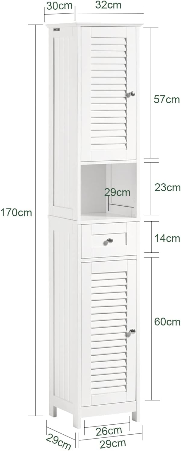 Tall Bathroom Storage Cabinet with Shelves and Drawers, Freestanding Linen Cabinet with Adjustable Shelves