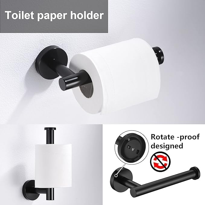 10Pieces Matte Black Bathroom Hardware Accessories Set Hand Towel Ring 16 inch Towel Bar Toilet Paper Holder Towel Hooks 4 Pieces Round SUS 304 Stainless Steel Heavy Duty Wall Mounted Bathroom Holder