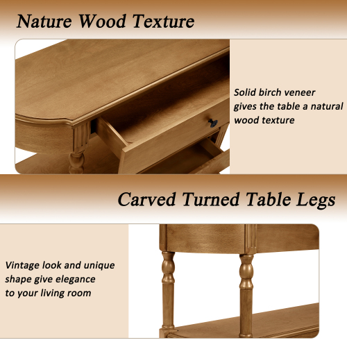JPJPUU Retro Curved Wood Console Table with 3 Drawers, 43'' Entry Table with Storage Shelf, Sofa Table Behind Couch with Solid Wood Legs for Living Room Hallway