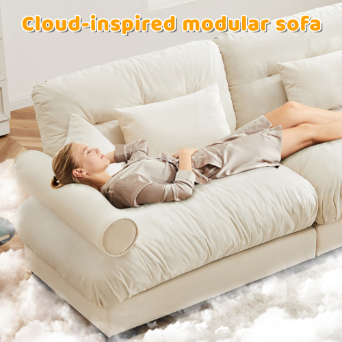 JPJPUU U Shape Modular Sectional Sofa Couch with Two Movable Ottomans, Modern 3 Seat Corner Sofa With Waist Pillows
