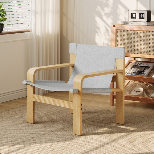 JPJPUU Detachable and washable Oak Accent Chair Wide Armrest Mid-Century Lounge Chair Linen Fabric Armchair & Solid Wood Frame for Living Room, Bedroom, Balcony