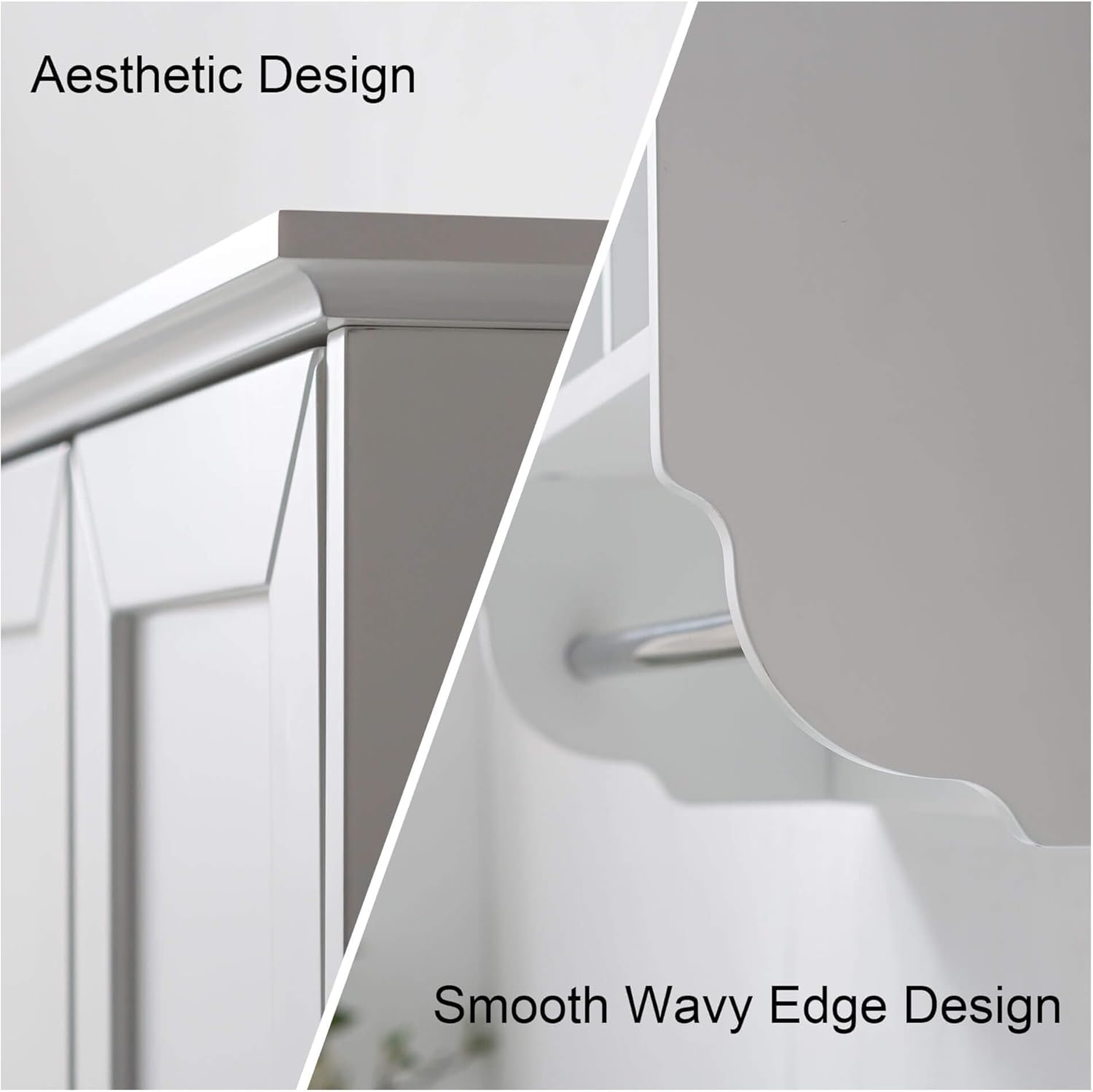 White Bathroom Wall Cabinet with Towel Bar,Wooden Medicine Cabinet Adjustable Shelves