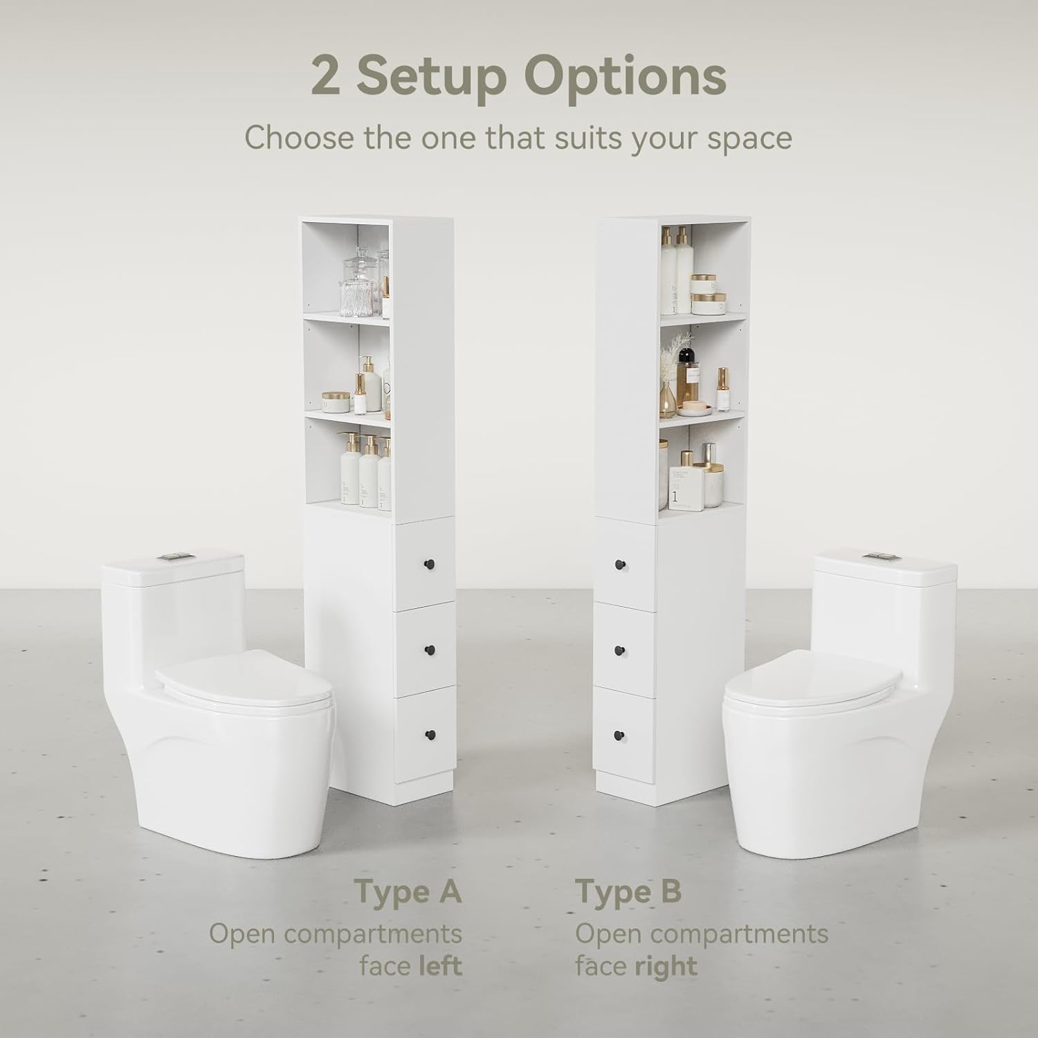 Storage Cabinet Tall Narrow Bathroom with 3-Level Adjustable Shelves Bathroom Cabinets Free Standing Home Space Saver