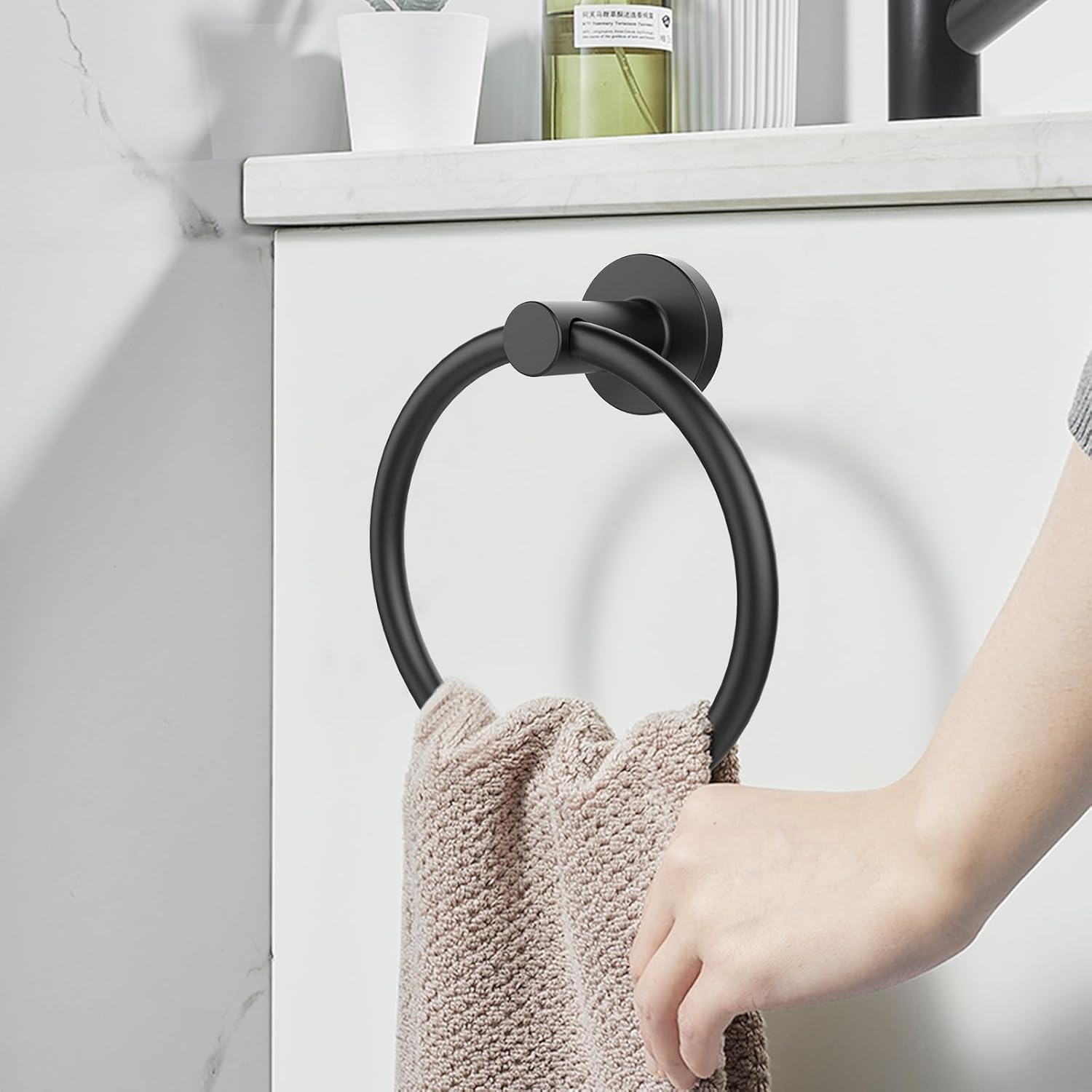 Towel Holder for Bathroom Wall Matte Black Towel Ring 304 Stainless Steel
