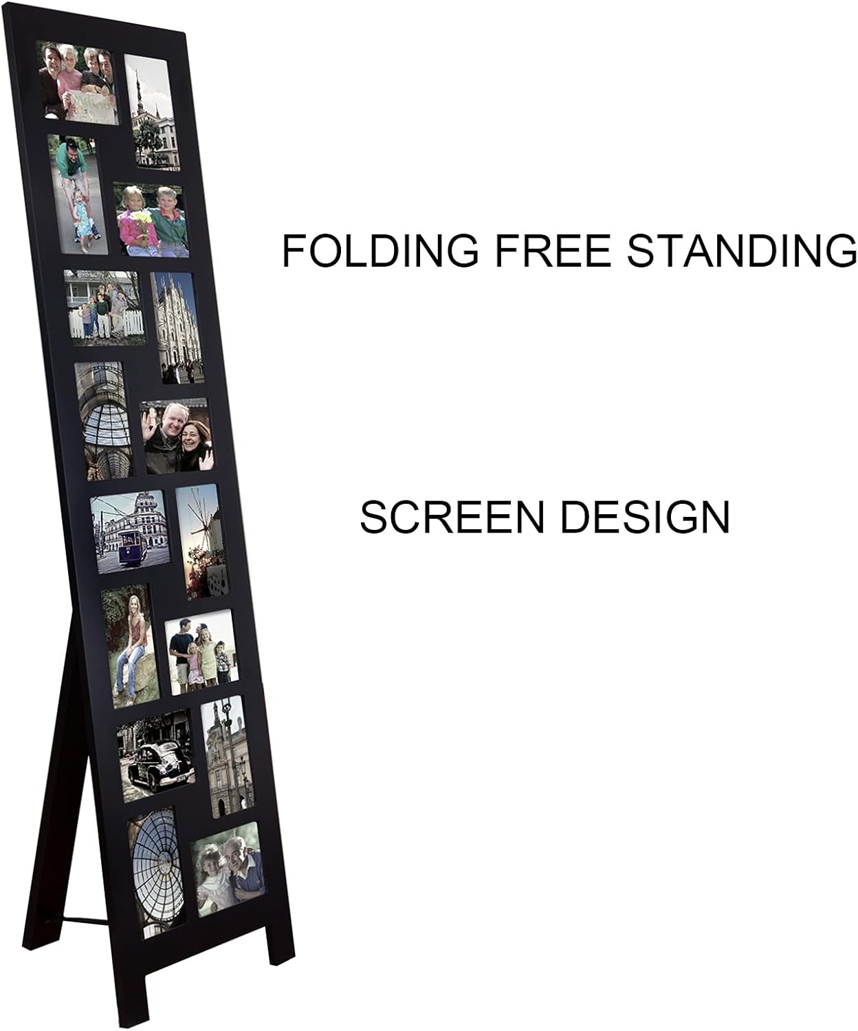 Wood Screen Style Collage Picture Photo Frame, 16 Opening Decorative Floor Standing Easel Photo Frame