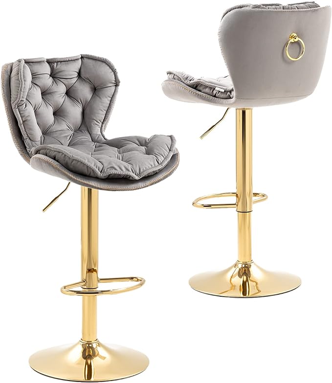 ERGONOMIC-DESIGNED BACKREST - This bar stool is made of gold metal and velvet fabric, stylish style to create a very eye-catching design. Its ergonomic-designed backrest and footrest can provide more support for your body while sitting. The cushioned bar