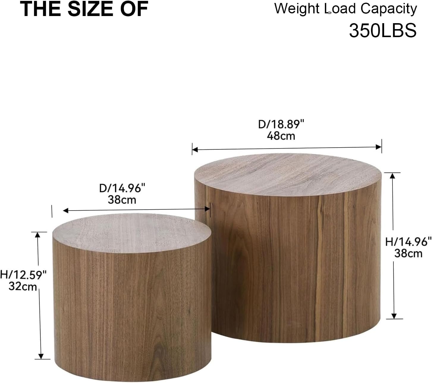 Nesting Coffee Table Set of 2, Modern Round Coffee Table with Non-Slip Feet, Walnut Wooden Circle Accent Tables