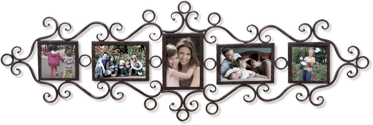 5 Openings Decorative Black Metal Filigree Wall Hanging Collage Family Picture Photo Frame