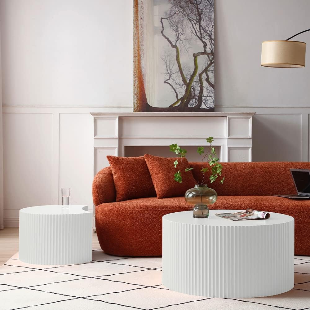 Nesting Coffee Table Set of 2, Modern Round Coffee Table End Table Set