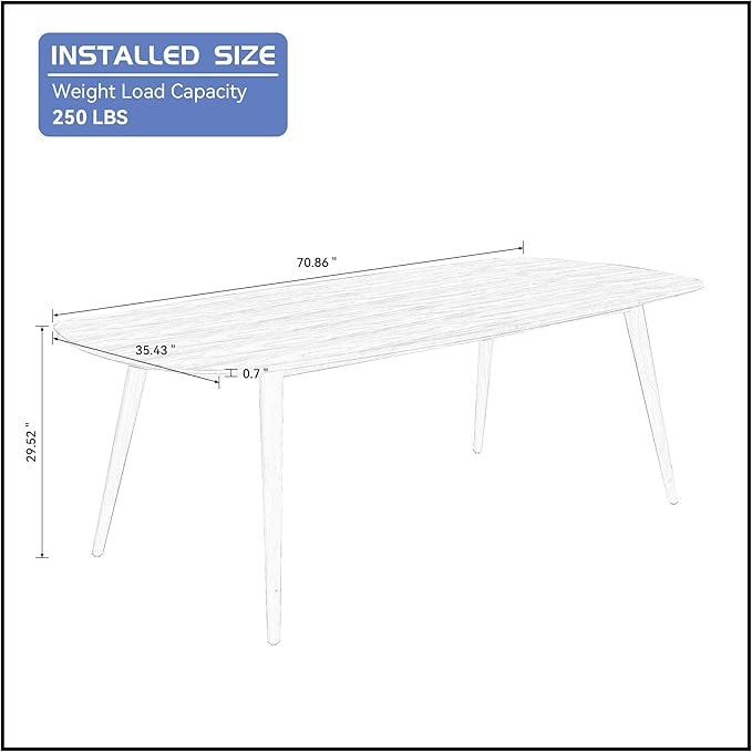 70.9" Oval Wood Dining Table, Mid Century Modern Kitchen Rectangular Wood Table