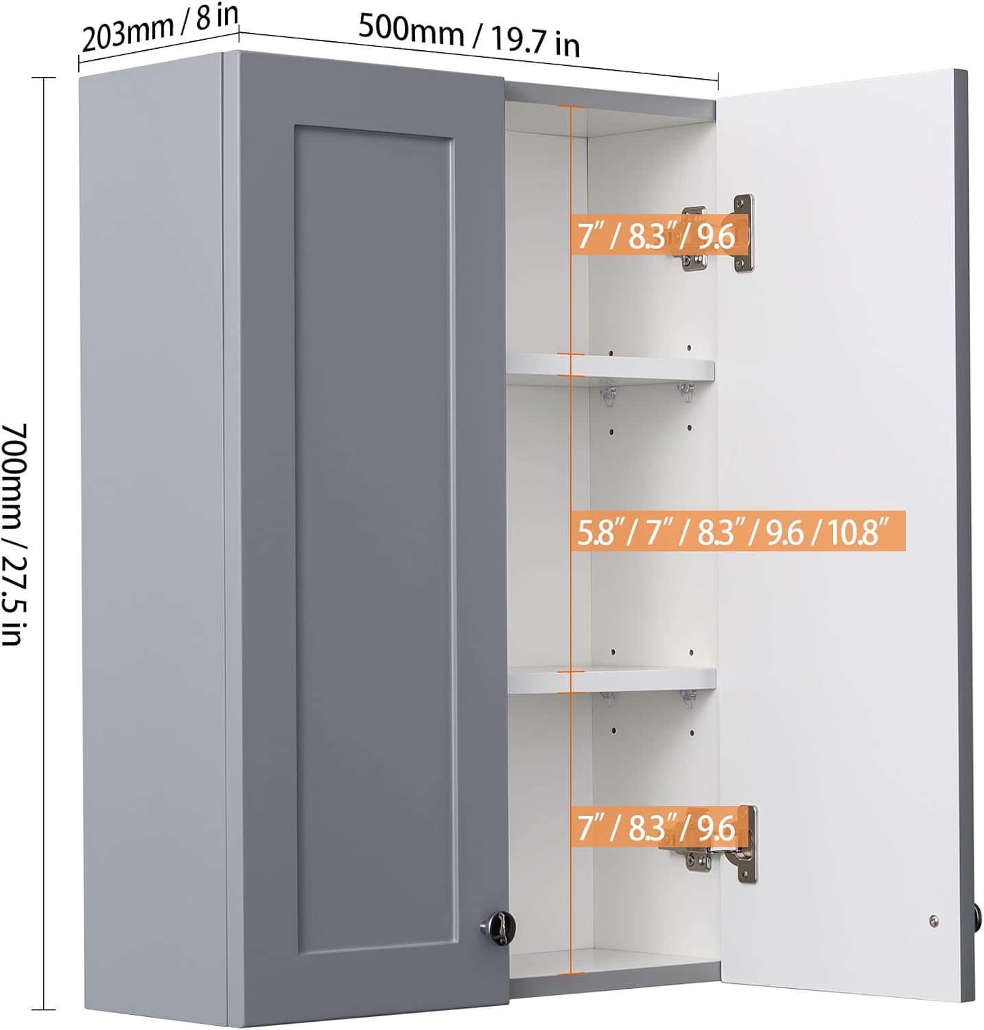 Bathroom Wall Cabinet, Over The Toilet Storage Cabinet, 19 x 27 inch Medicine Cabinet with Adjustable Shelves