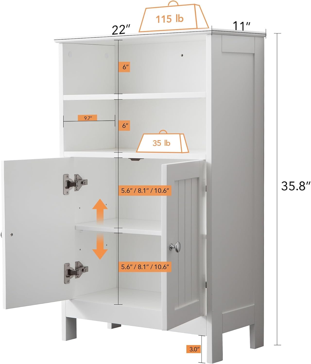 Bathroom Floor Cabinet，Laundry Room Cabinets，22 x 35 Inch Kitchen Storage Cabinet，Bathroom Cabinets Freestanding Cupboard