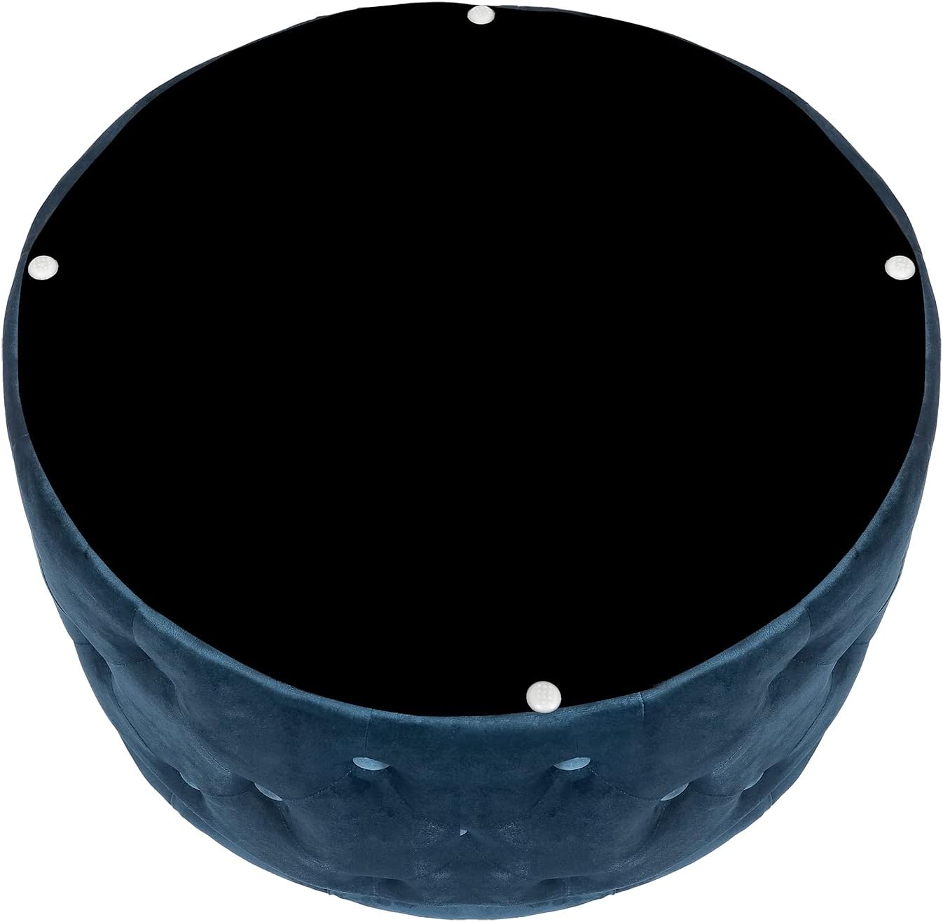 Modern 24.8 Inch Blue Round Storage Ottomans Chair, Button Tufted Upholstered Ottoman Footstool