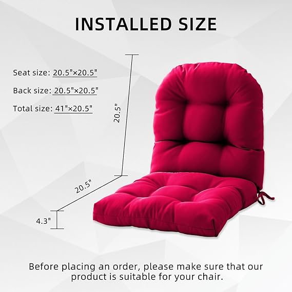 Chair Pads, Seat/Back Patio Cushions - Waterproof Solid Tufted Pillow, Indoor/Outdoor Pads with Ties