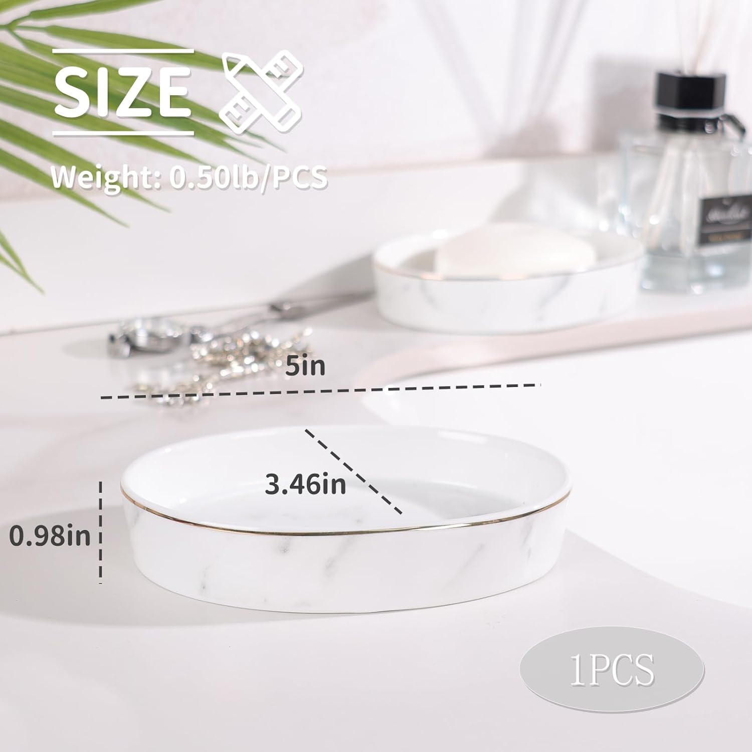 Ceramic White Marble Soap Holder Soap Bar Holder, Oval Soap Dish for Shower Bathroom Kitchen Sink, Easy Clean