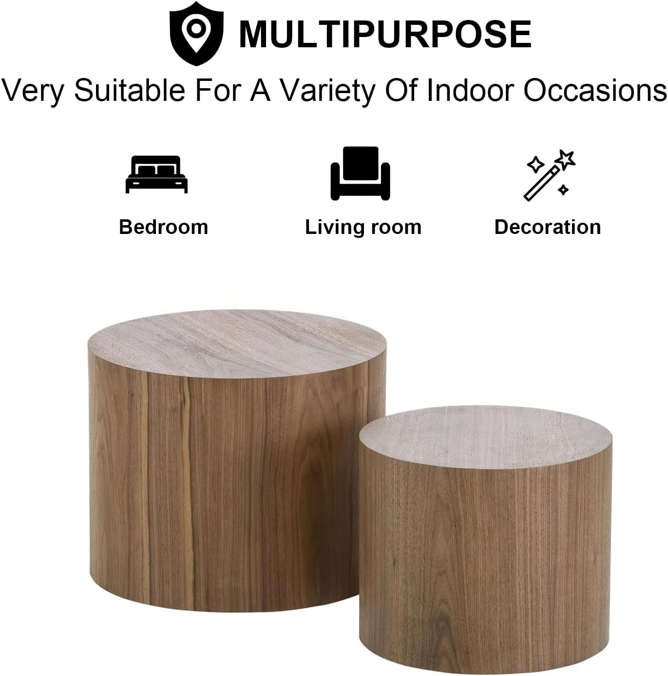 Nesting Coffee Table Set of 2, Modern Round Coffee Table with Non-Slip Feet, Walnut Wooden Circle Accent Tables