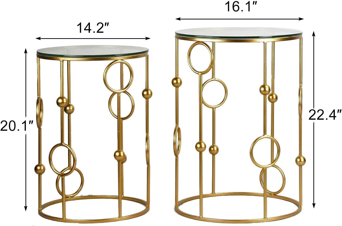 Neting Accent, Decrorative Glass Top Side, End, Set of 2 Round Nesting Tables