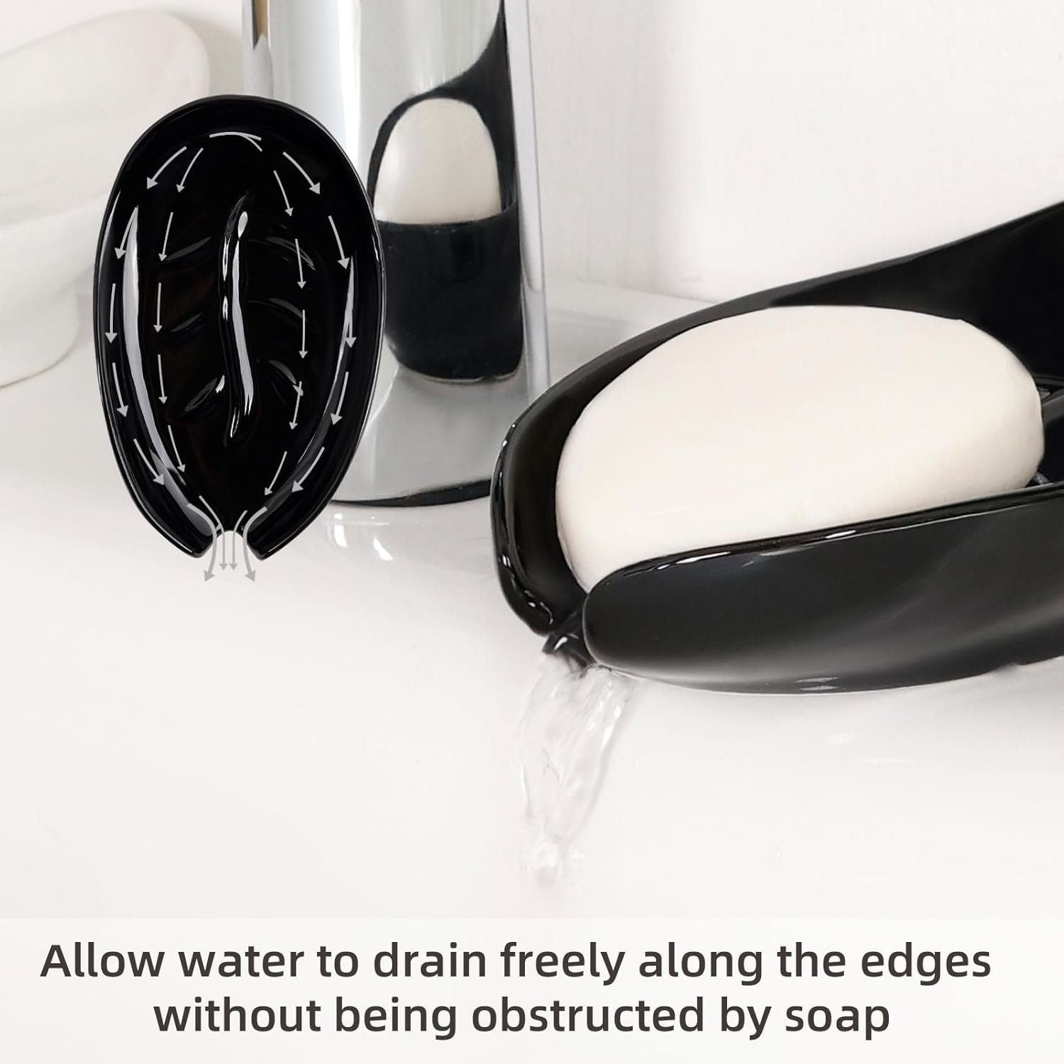 Self Draining Soap Dish, Leaf Shape Ceramic Bar Soap Holder Drain Soap Dishes for Bathroom Sink Kitchen, Easy to Clean Keeps Soap Dry
