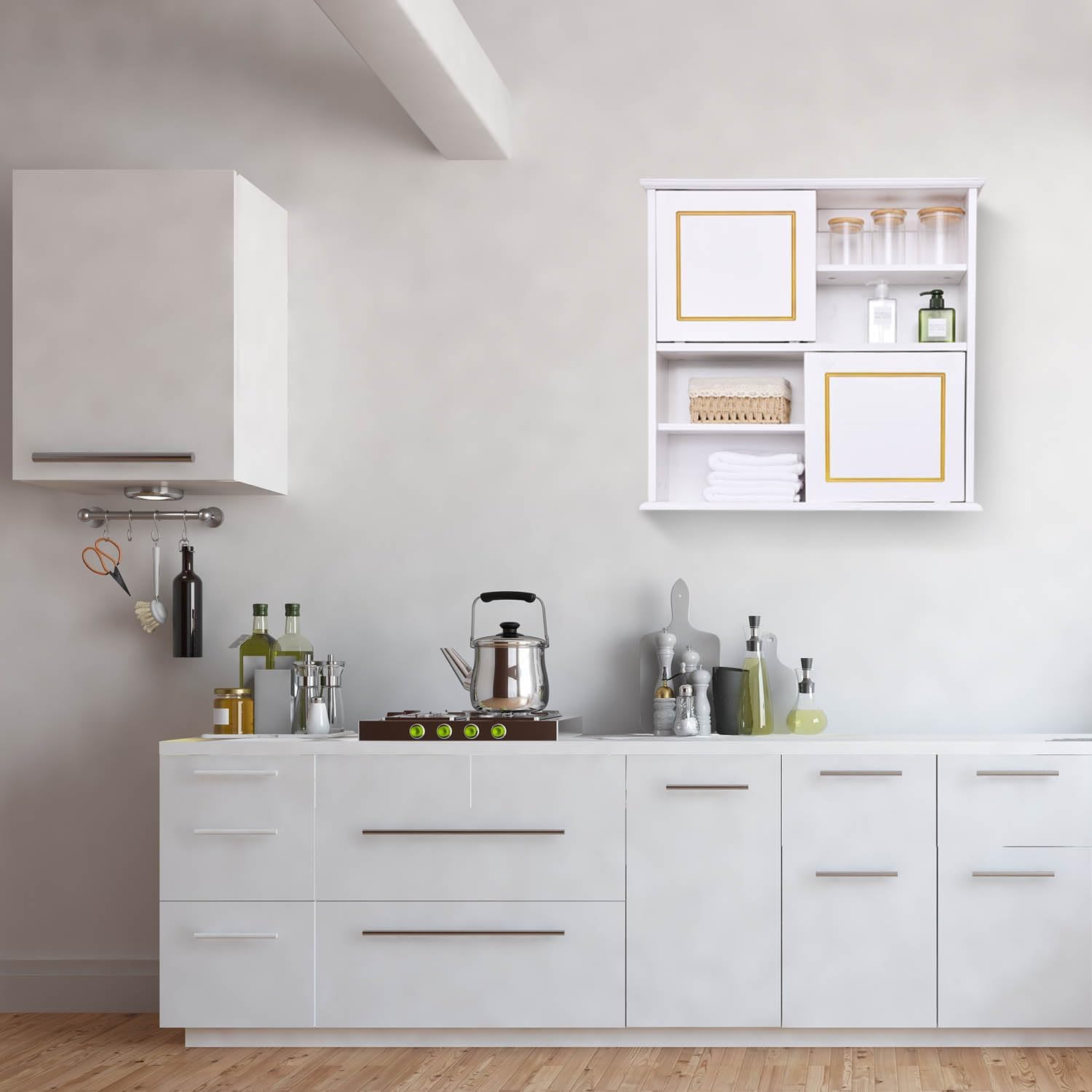 Wall Storage Cabinet, Bathroom Medicine Cabinets with Sliding Door and Adjustable Shelves