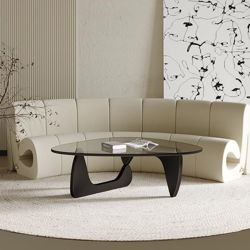 Triangle Coffee Table in Walnut Mid Century Modern Solid Wood Base and Triangle Clear Glass Coffee Table