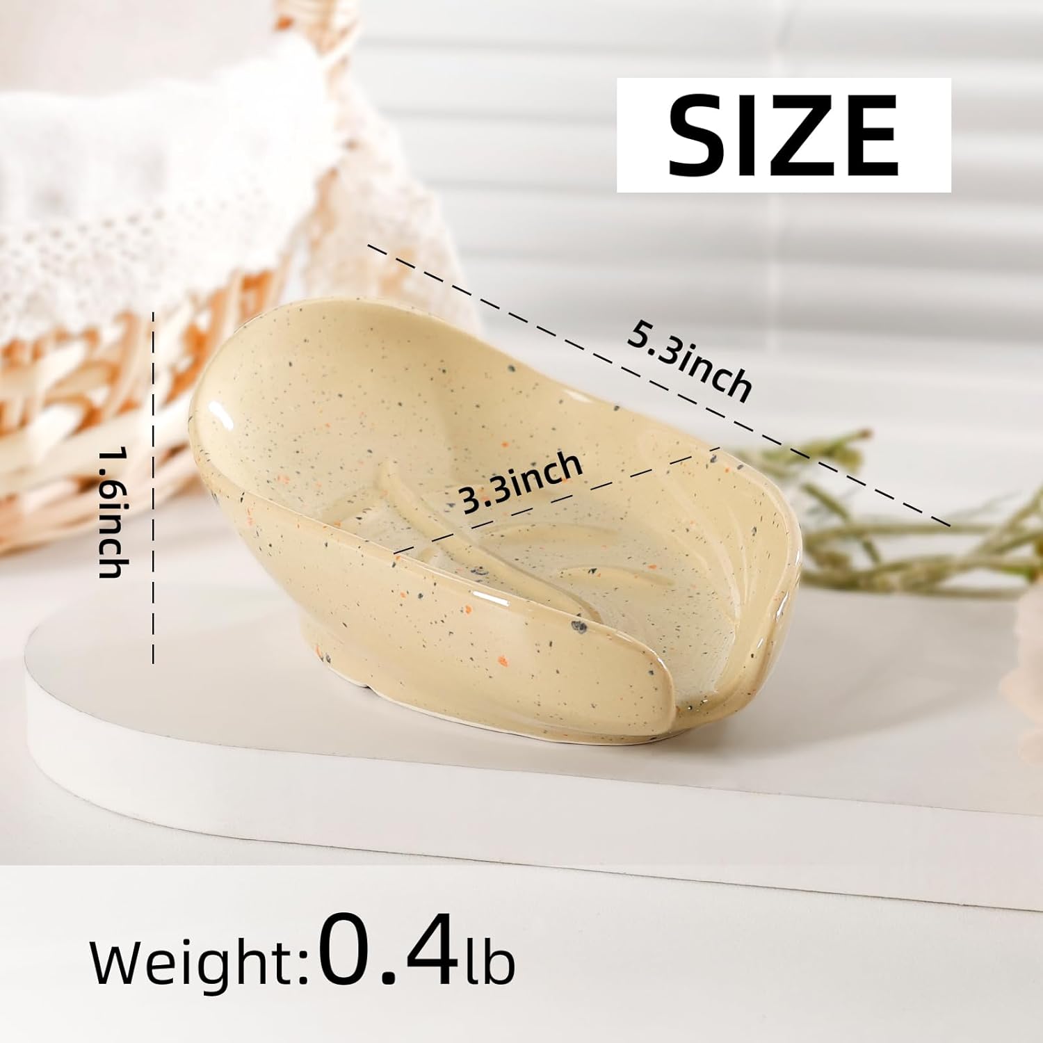 Self Draining Soap Dish, Leaf Shape Ceramic Bar Soap Holder Drain Soap Dishes for Bathroom Sink Shower Kitchen, Easy to Clean Keeps Soap Dry