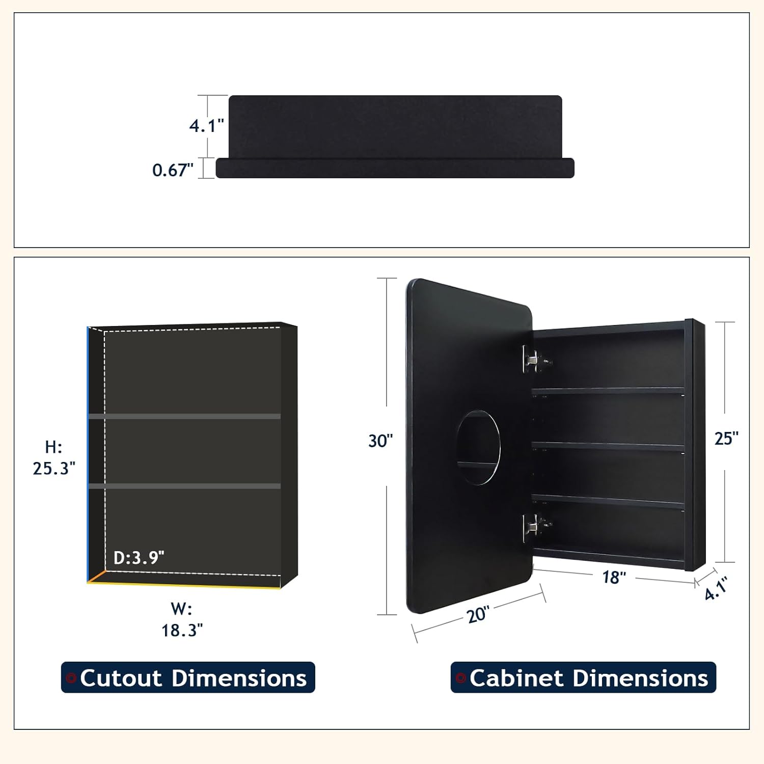 Black Medicine Cabinet Mirror for Bathroom, 20x30 Inch Small Recessed Medicine Cabinet or Surface Mount