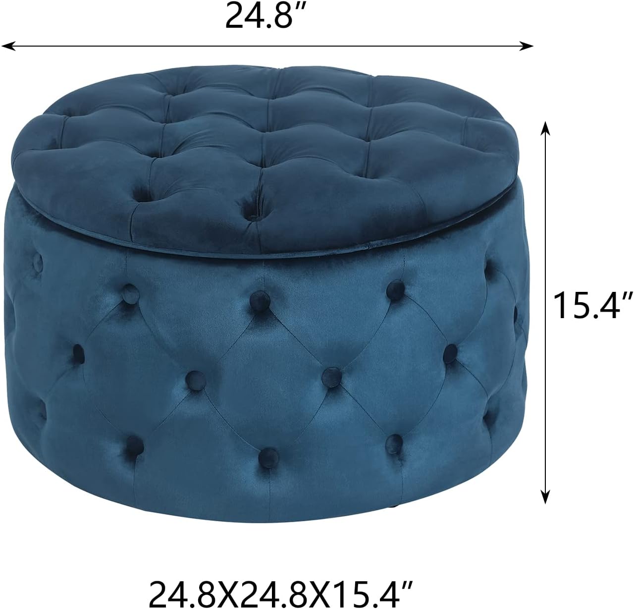 Modern 24.8 Inch Blue Round Storage Ottomans Chair, Button Tufted Upholstered Ottoman Footstool