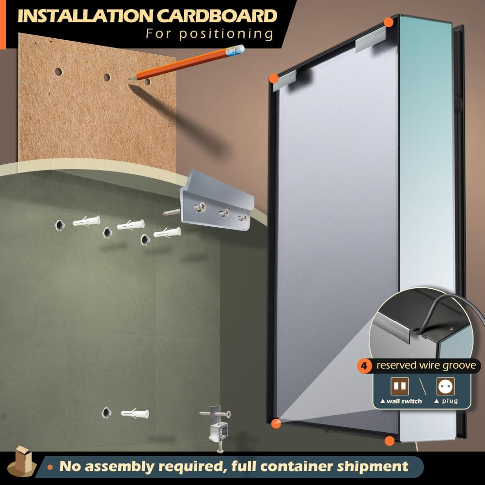 LED Lighted Bathroom Medicine Mirror Cabinet with Sockets & USBs, Anti-Fog Dimmable Light and Color Adjustment