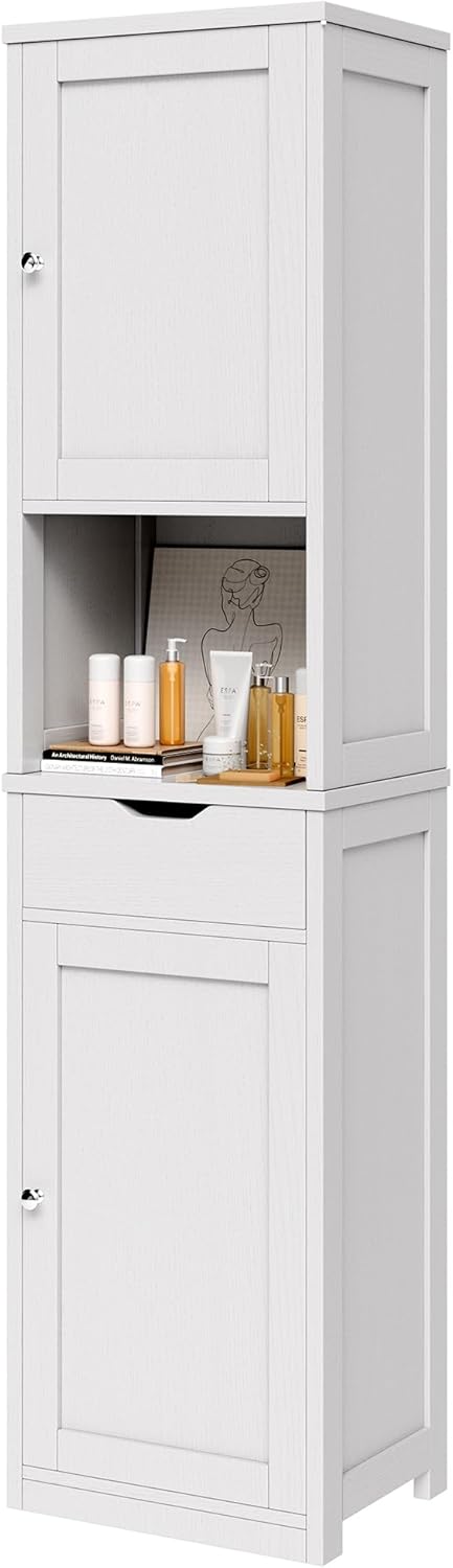 Tall Bathroom Storage Cabinet, 64”H Freestanding Storage Pantry Cabinet, Narrow Cabinet with Adjustable Shelves